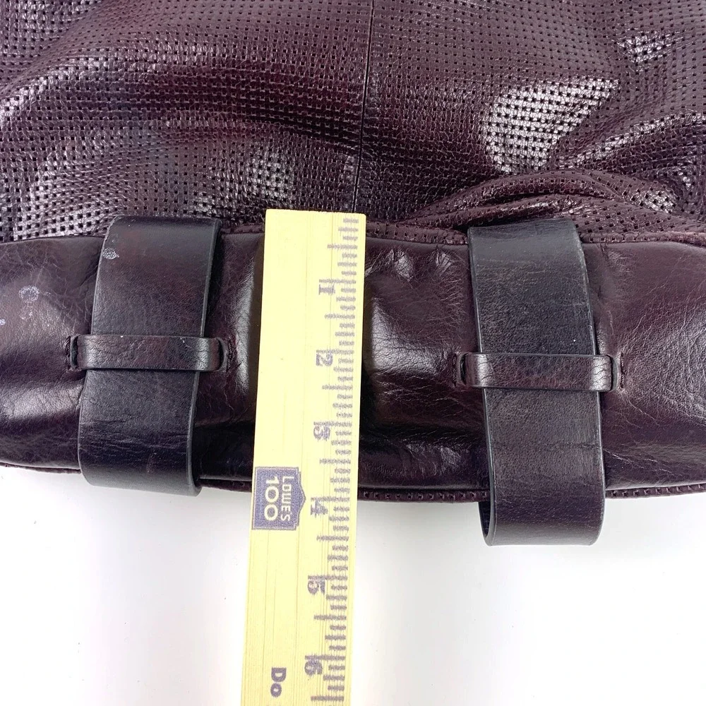 She + Lo Burgundy Perforated Leather Hobo Bucket Crossbody Shoulder Bag Edgy SEE